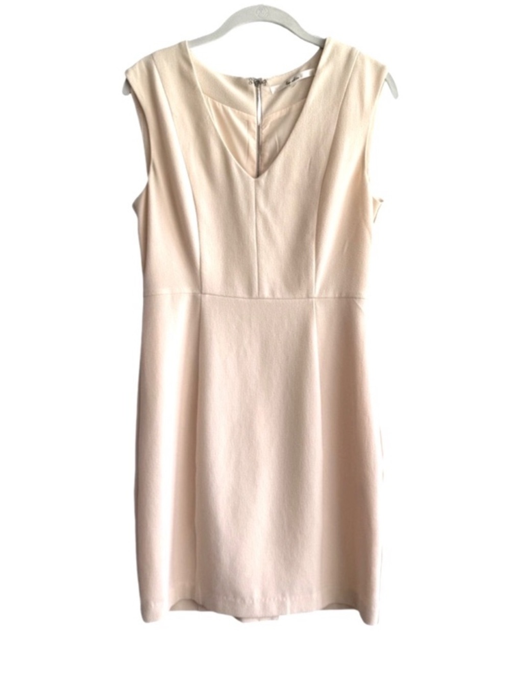 Honestee Sleeveless Dress V-neck Tailored Sheath Pale Cream Peach Size L
